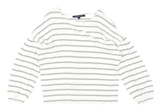 French Connection Women's White Striped Cropped Blouse XS