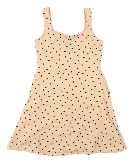 Dorothy Perkins Women Beige Polka Dot A-Line Dress Size 12