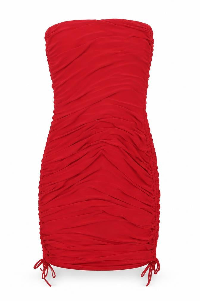 Front view of Club L London Women’s Red Strapless Bodycon Dress