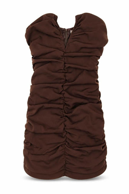 MISSPAP Brown Ruched Strapless Dress, Size 10