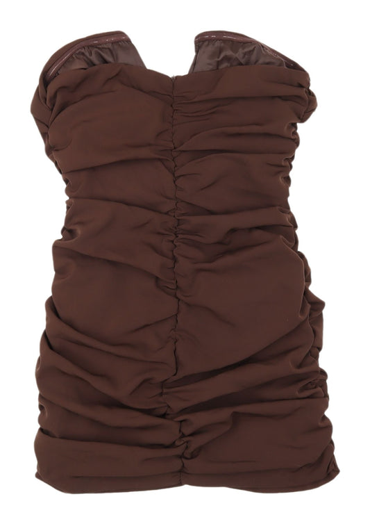 MISSPAP Brown Ruched Strapless Dress, Size 10