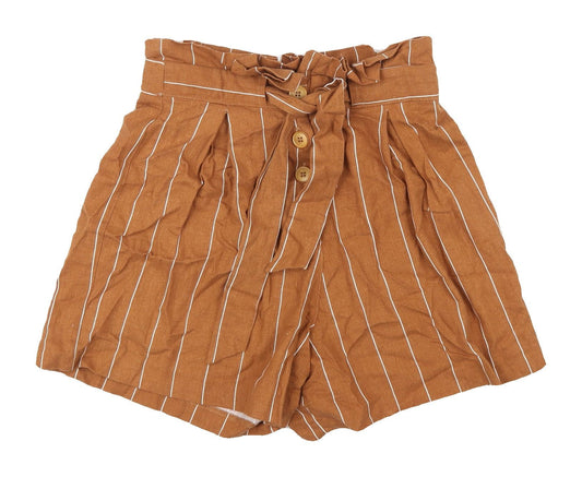 Miss Selfridge Women's Brown Striped Paperbag Shorts