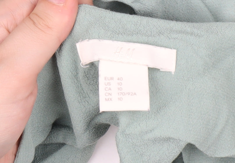 H&M Women's Green Dress Size 12 Flared Sleeve Casual