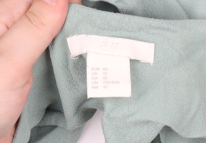 H&M Women's Green Dress Size 12 Flared Sleeve Casual