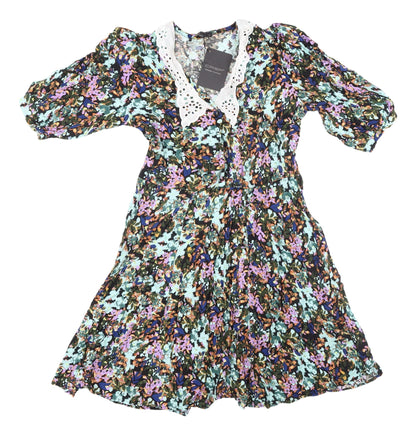 CREP Women's Floral Puff Sleeve Fit & Flare Dress L