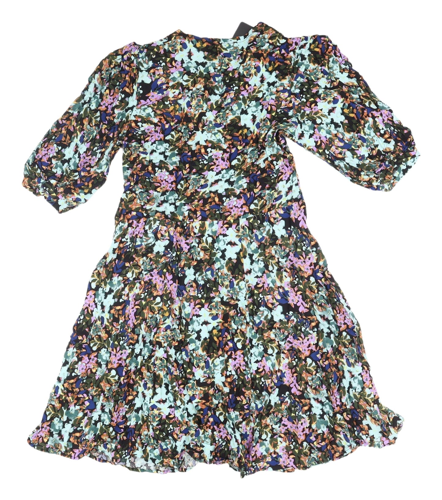 CREP Women's Floral Puff Sleeve Fit & Flare Dress L