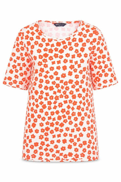 Marks and Spencer Women's Red Floral T-Shirt Size 10