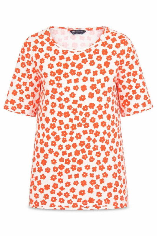 Marks and Spencer Women's Red Floral T-Shirt Size 10