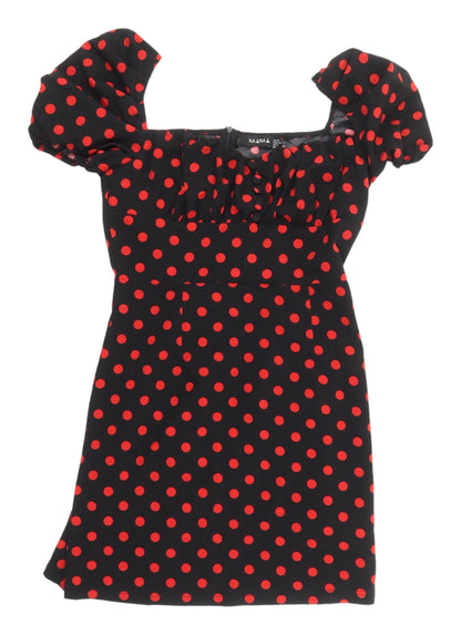 Naanaa Women's Black Polka Dot Puff Sleeve Dress, Size 12
