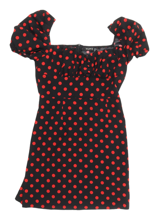 Naanaa Women's Black Polka Dot Puff Sleeve Dress, Size 12