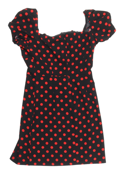 Naanaa Women's Black Polka Dot Puff Sleeve Dress, Size 12