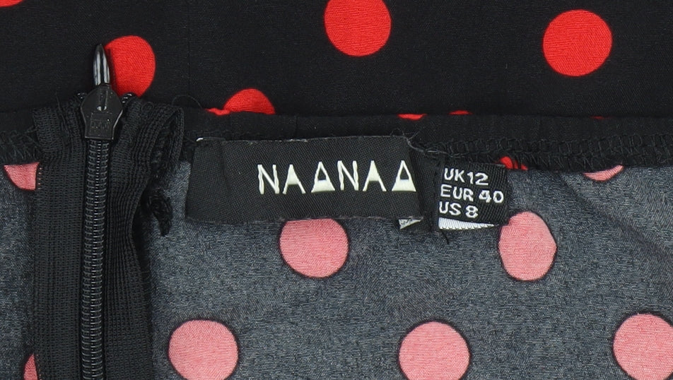 Naanaa Women's Black Polka Dot Puff Sleeve Dress, Size 12