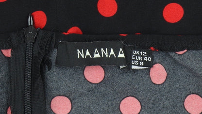 Naanaa Women's Black Polka Dot Puff Sleeve Dress, Size 12