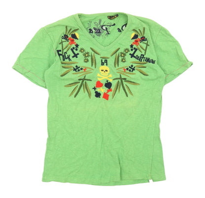 De Puta Madre Green Embroidered Jersey T-Shirt - Small