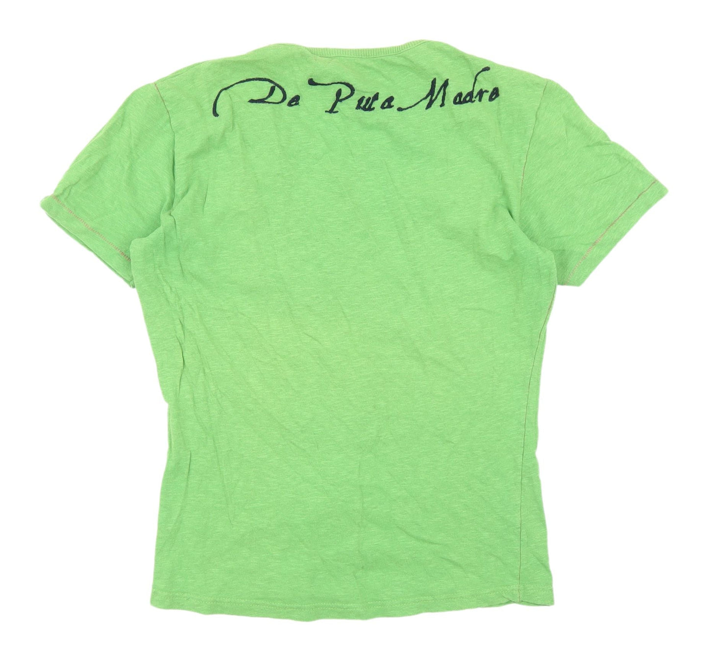 De Puta Madre Green Embroidered Jersey T-Shirt - Small