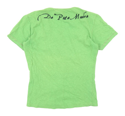 De Puta Madre Green Embroidered Jersey T-Shirt - Small