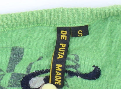 De Puta Madre Green Embroidered Jersey T-Shirt - Small