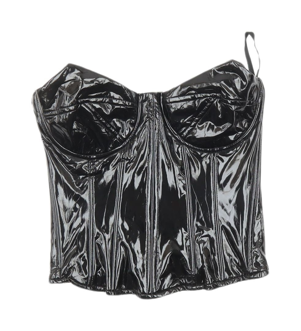 Womens UK Size 2 PRETTYLITTLETHING Black Camisole Blouse