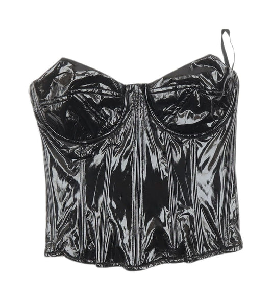 Womens UK Size 2 PRETTYLITTLETHING Black Camisole Blouse