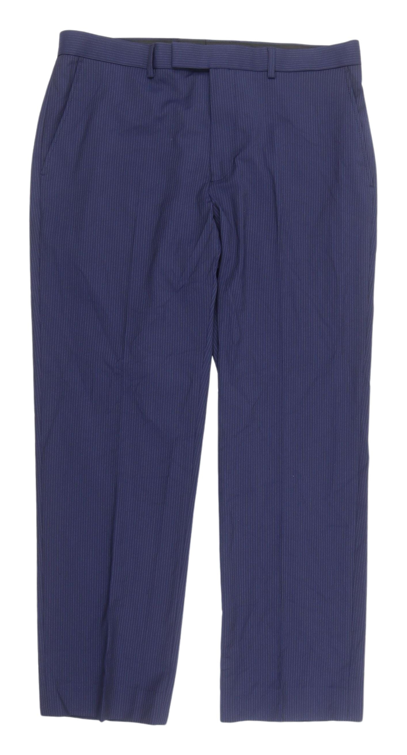 Marks & Spencer Men's Blue Striped Dress Pants 34