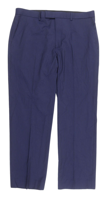 Marks & Spencer Men's Blue Striped Dress Pants 34