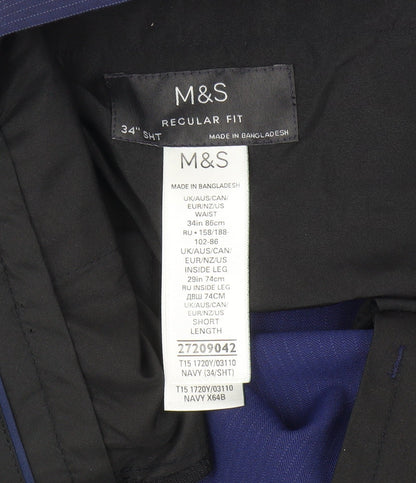 Marks & Spencer Men's Blue Striped Dress Pants 34
