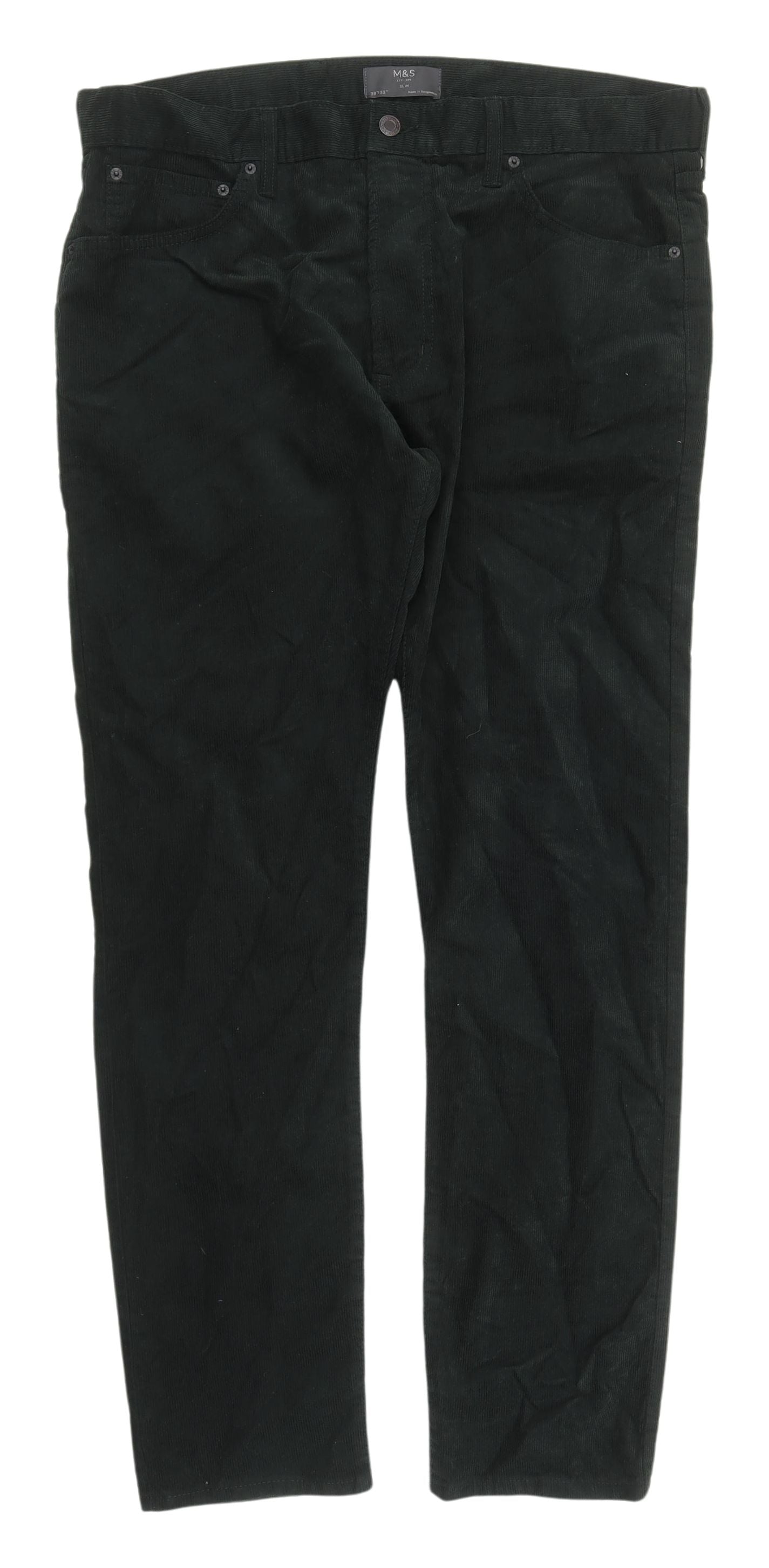 Marks and Spencer Black Slim Fit Corduroy Trousers Mens Size 38