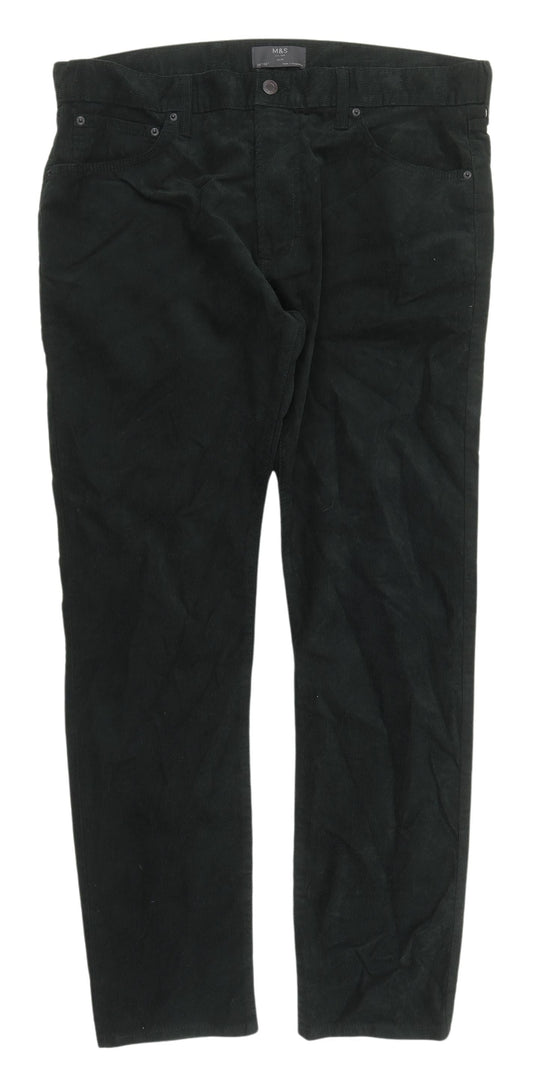Marks and Spencer Black Slim Fit Corduroy Trousers Mens Size 38