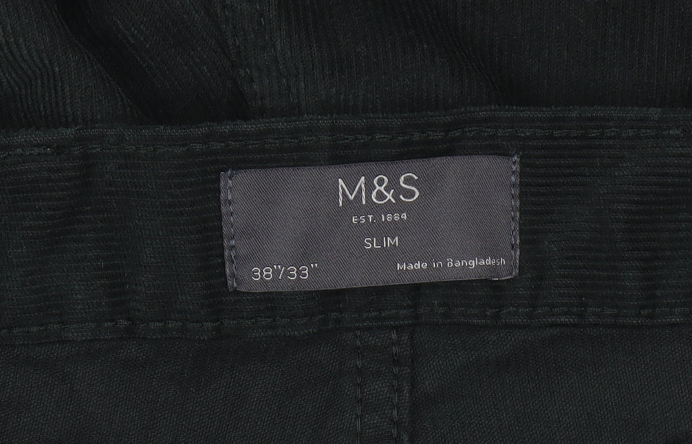 Marks and Spencer Black Slim Fit Corduroy Trousers Mens Size 38