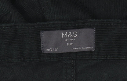 Marks and Spencer Black Slim Fit Corduroy Trousers Mens Size 38