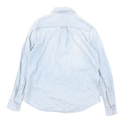 Unisex Denim Blue Button-Up Long Sleeve Shirt by Uniqlo