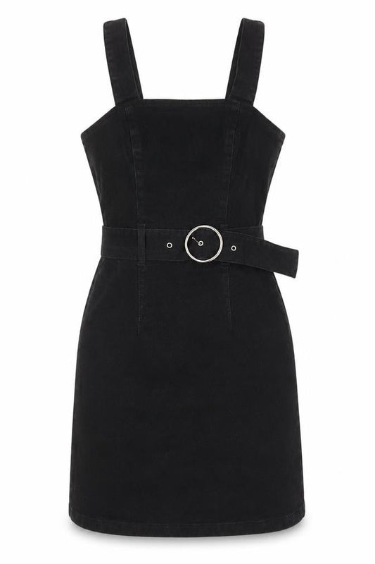 Front view of Denim Co Women's Black Pinafore Dress, UK 8