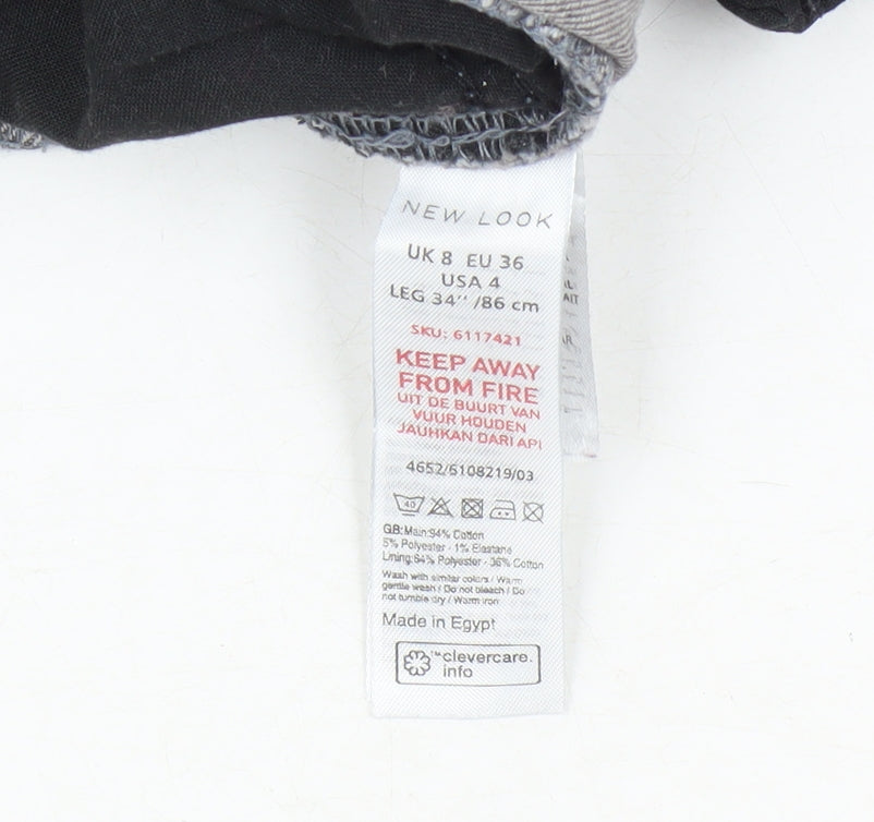 New Look Women's Grey Skinny Jeans, Size 8, Distressed, Mid Rise