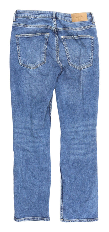 Women's High Waist Blue Straight Distressed Jeans, Size 8