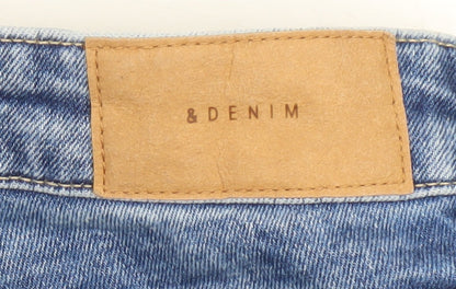 Women's High Waist Blue Straight Distressed Jeans, Size 8
