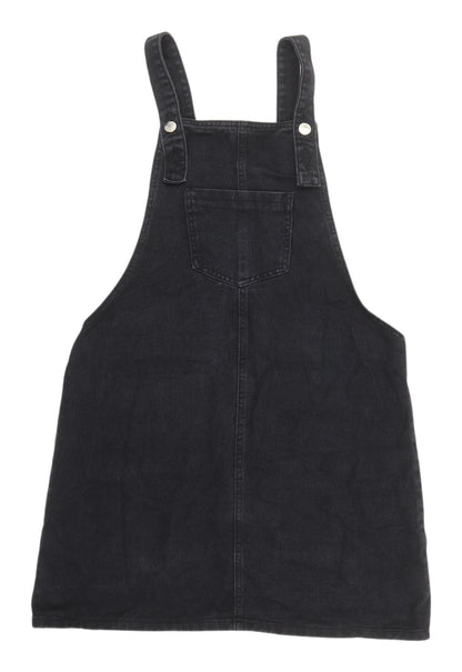 Boohoo Women's Black Pinafore Denim Dress M