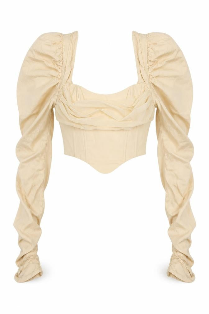 Womens UK Size 6 Oh Polly Beige Cropped Blouse