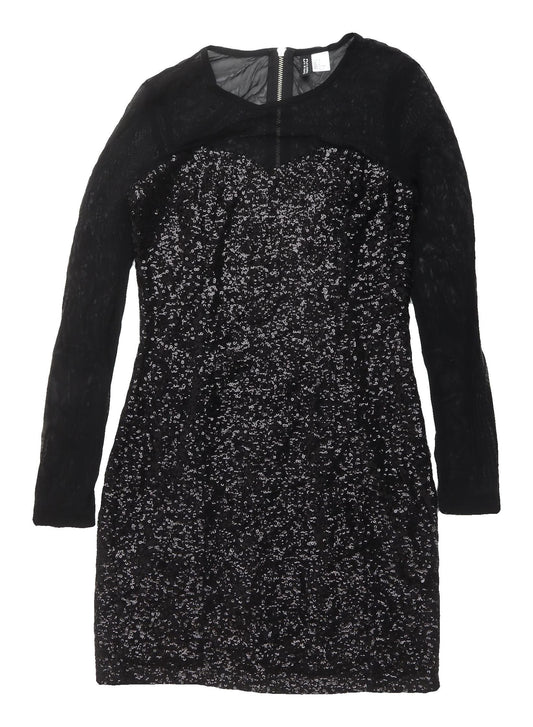 H&M Women's Black Sequin Bodycon Dress Size 8