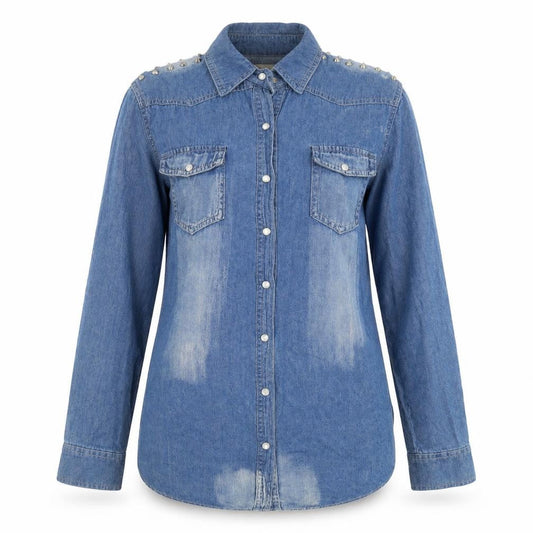 Jovonnista Womens Blue Denim Button-Up Shirt Size 12