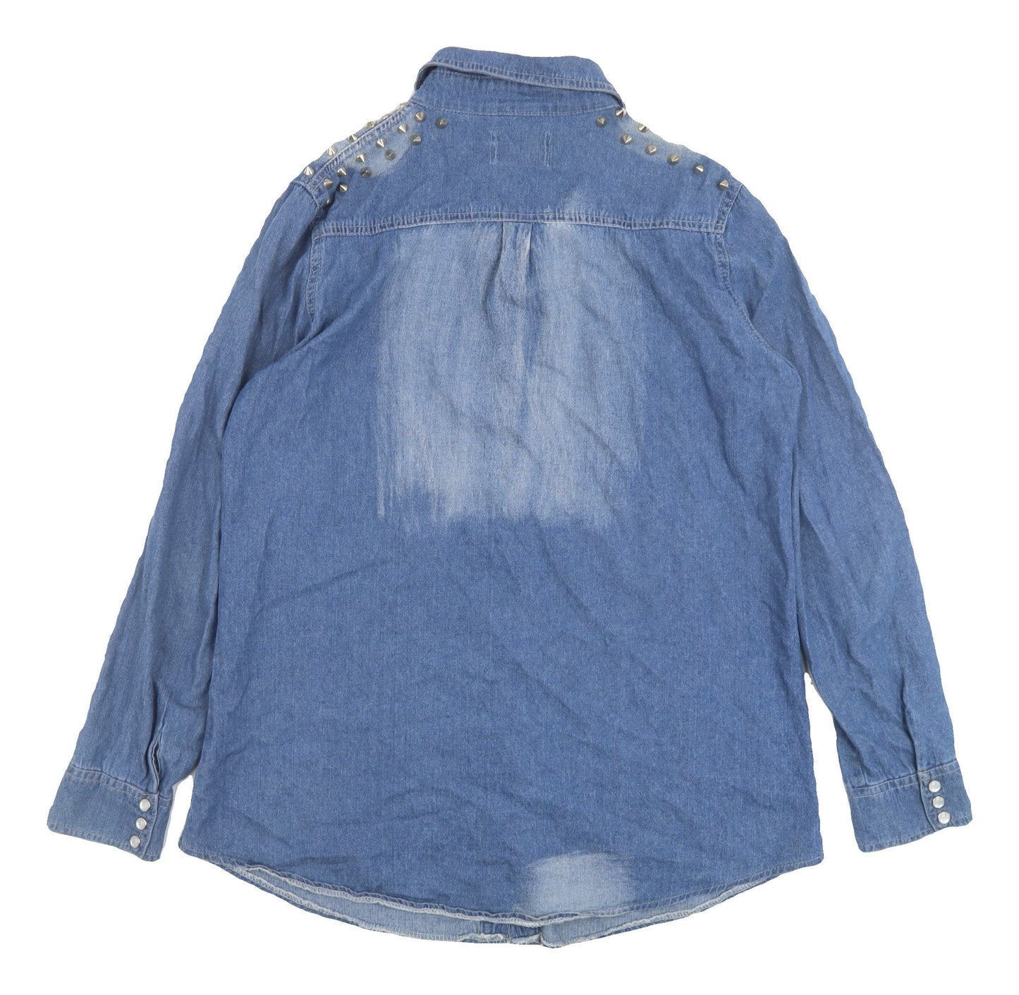 Jovonnista Womens Blue Denim Button-Up Shirt Size 12