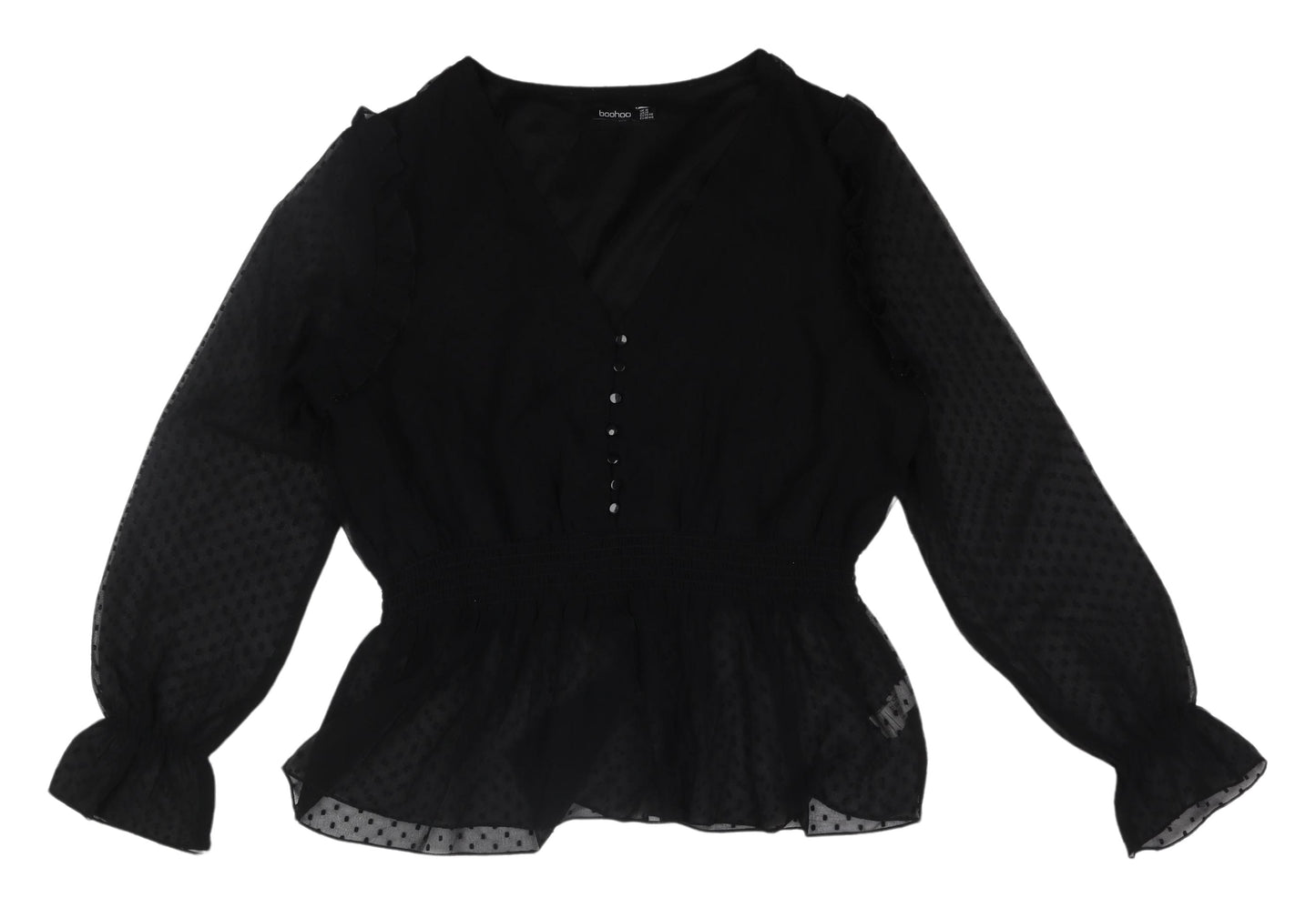 Boohoo Women's Black V-Neck Chiffon Blouse, Size 18