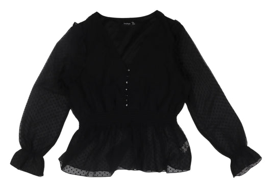 Boohoo Women's Black V-Neck Chiffon Blouse, Size 18