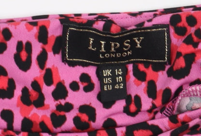 Womens UK Size 14 Lipsy Pink Cropped T-Shirt