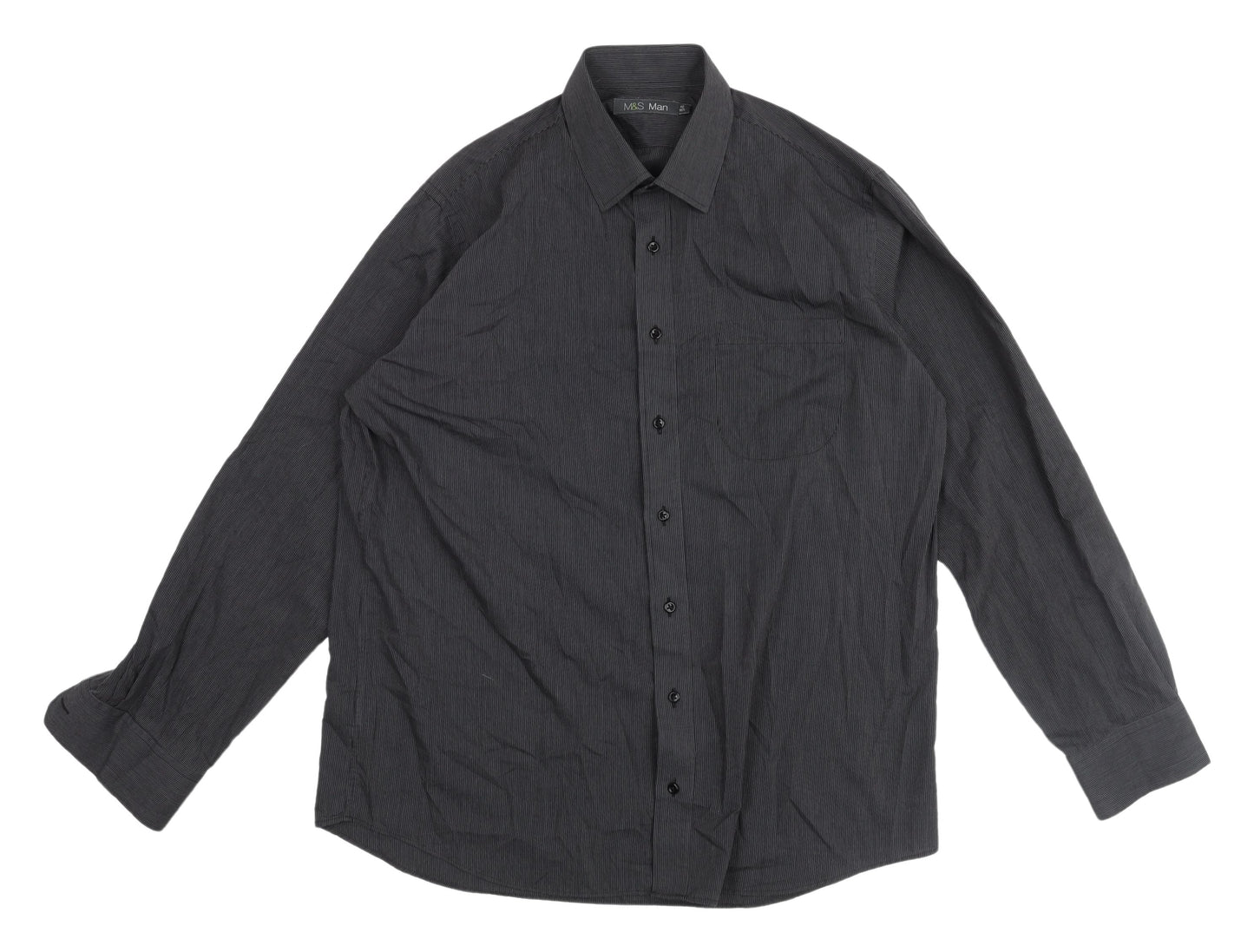 M&S Men's Black Striped Casual Shirt Sz 16 Plus