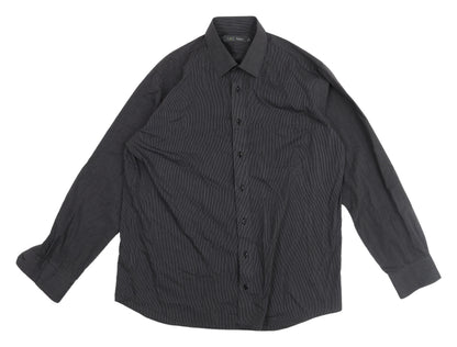 M&S Men's Black Striped Casual Shirt Sz 16 Plus