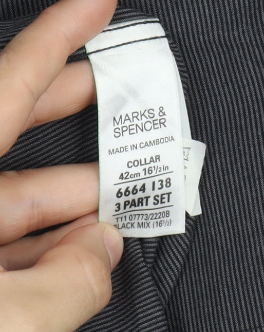 M&S Men's Black Striped Casual Shirt Sz 16 Plus