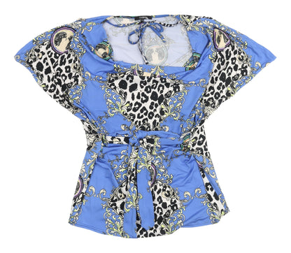 Izabel Women's Blue Tunic Blouse with Animal Print