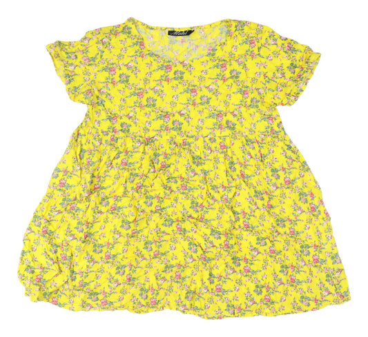 Motel Women's Yellow Floral Knee Length Dress L