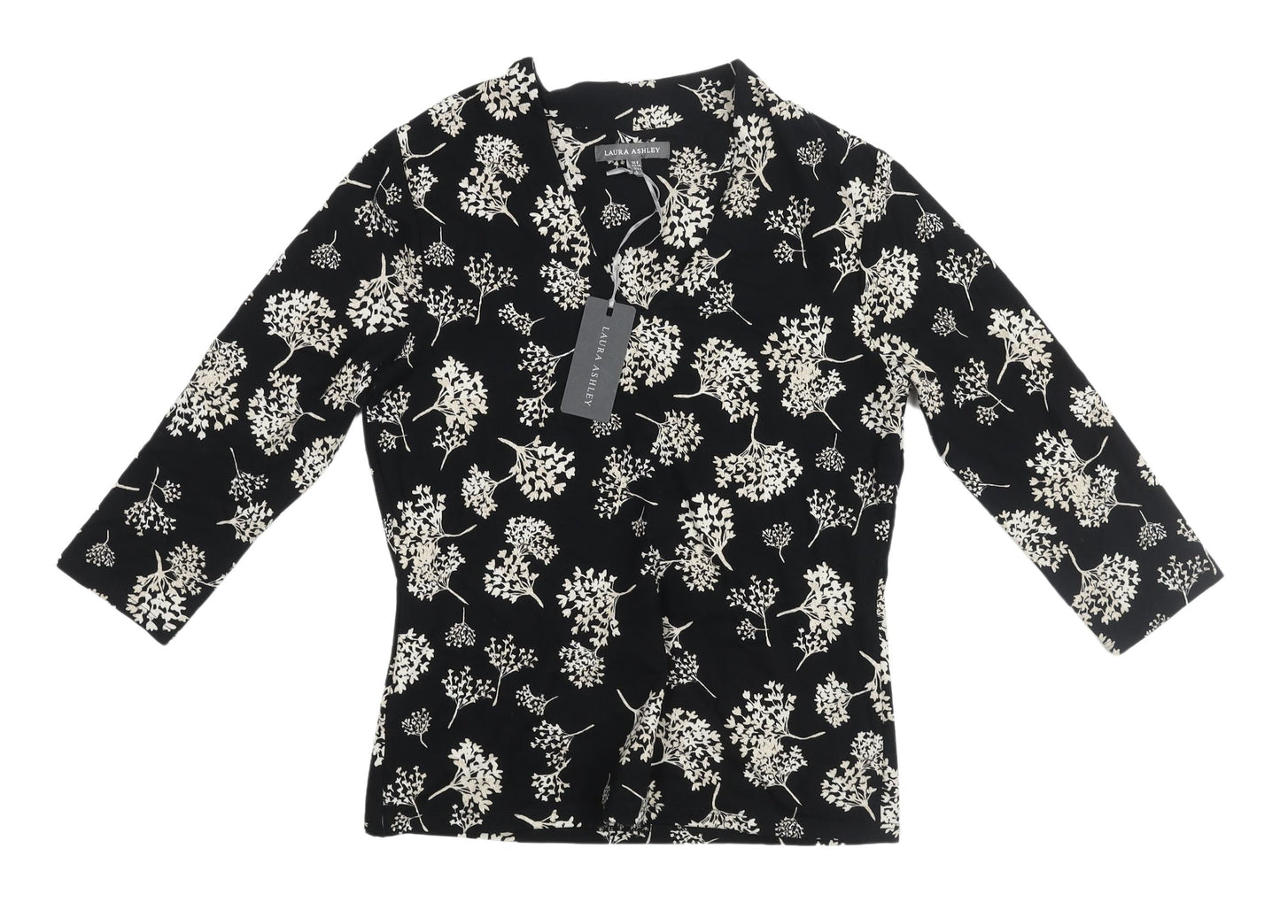 Laura Ashley Black Floral Blouse, Women's Size 8, Viscose Blend