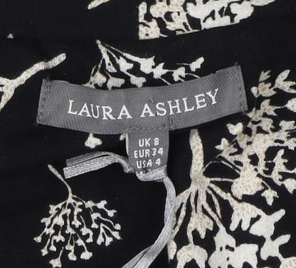 Laura Ashley Black Floral Blouse, Women's Size 8, Viscose Blend